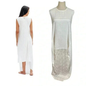 KOCH Kenyan Silk Cotton Tie Waist Mixed Media Maxi Dress Caftan